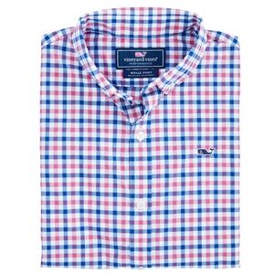 Vineyard Vines Performance Check Coral and Blue Size Small 8/10